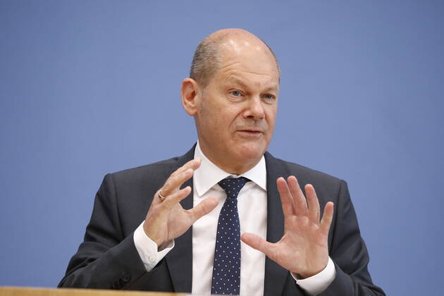 Bundesminister der Finanzen Olaf Scholz, Deutschland, Berlin, Bundespressekonferenz, Thema: Regierungsentwurf für den Bundeshaushalt 2022 und den Finanzplan bis 2025