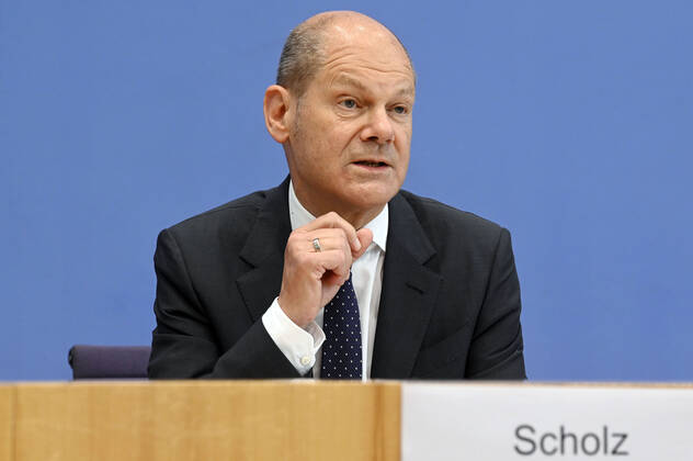 Olaf Scholz bei der Pressekonferenz zum Regierungsentwurf für den Bundeshaushalt 2022 und den Finanzplan bis 2025 im Haus der Bundespressekonferenz. Berlin, 23.06.2021