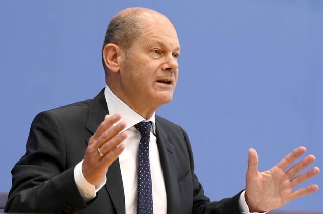 Olaf Scholz bei der Pressekonferenz zum Regierungsentwurf für den Bundeshaushalt 2022 und den Finanzplan bis 2025 im Haus der Bundespressekonferenz. Berlin, 23.06.2021