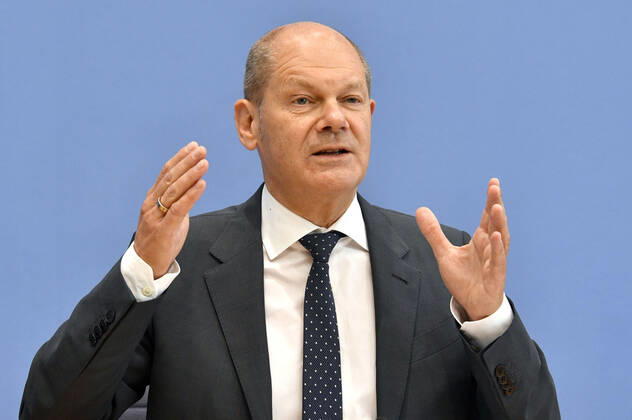 Olaf Scholz bei der Pressekonferenz zum Regierungsentwurf für den Bundeshaushalt 2022 und den Finanzplan bis 2025 im Haus der Bundespressekonferenz. Berlin, 23.06.2021