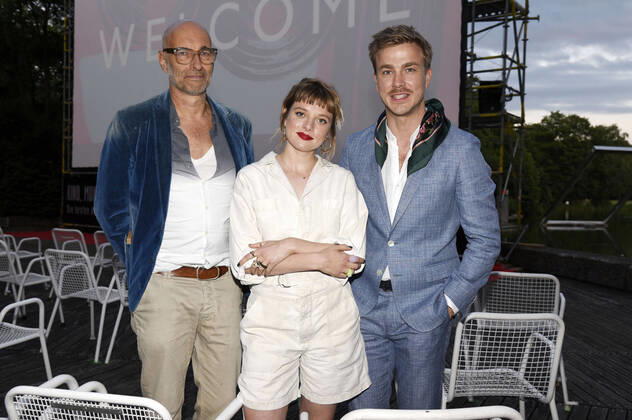 Andreas Kleinert, Jella Haase und Albrecht Schuch bei der Premiere des Kinofilms Lieber Thomas auf dem 38. Filmfest München im Open Air-Kino Kino Mond & Sterne im Westpark. München, 02.07.2021