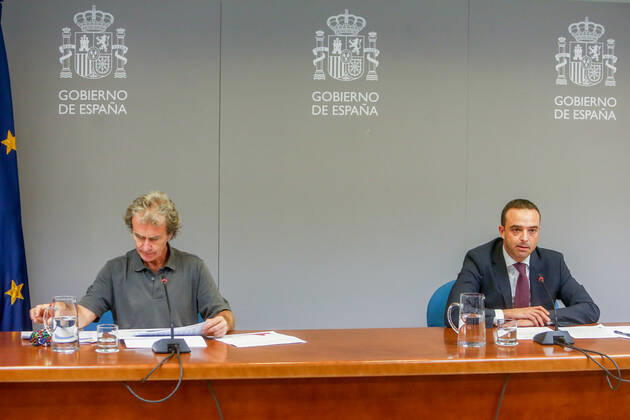 The director of the Center for Coordination of Alerts and Health Emergencies, Fernando Simon (i) and the Secretary General of Digital Health, Information and Innovation of the Ministry of Health, Alfredo Gonzalez (d), during a conference to report on the Covid-19 pandemic, on July 12, 2021, at the Ministry of Health, Madrid, (Spain). At the conference, Fernando Simon has reported that the incidence has risen this Monday to 368 cases in 14 days, and in the case of unvaccinated and aged below 30 years stands at 800. 12 JULY 2021;CONTAGIONS;INFECTED;PANDEMIC;CORONAVIRUS;CASES LagenciaEP PRESS R.Rubio.POOL 07 12 2021 Madrid Madrid Spain Copyright: xLagenciaEPxPRESS R.Rubio.POOLx 3840350