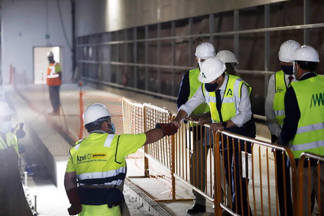 The president of the Junta de Andalucia, Juanma Moreno (c), attends the first welding of the track rail at the Atarazanas metro station. On 26 July 2021, in Malaga (Andalusia, Spain). 26 JULY 2021 Ãlex Zea LagenciaEP 07 26 2021 Malaga (Andalusia) Malaga (Andalusia) Spain Copyright: xÃlexxZeax 3855970