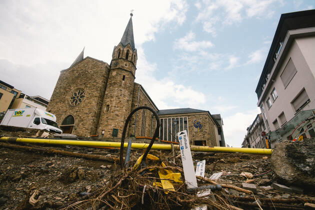 Aftermath In Bad Neuenahr-Ahrweiler Flooded scene is seen in front of Evangelical Church in Bad Neuenahr-Ahrweiler, Germany on August 4, 2021 as two weeks after flood disaster Bad Neuenahr Germany tang-notitle210804_npeou Copyright: xYingxTangx
