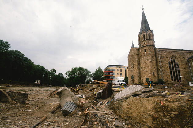 Aftermath In Bad Neuenahr-Ahrweiler Flooded scene is seen in front of Evangelical Church in Bad Neuenahr-Ahrweiler, Germany on August 4, 2021 as two weeks after flood disaster Bad Neuenahr Germany tang-notitle210804_npRpz Copyright: xYingxTangx