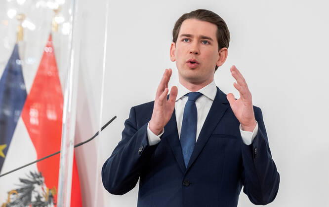 20210406 Corona measures. Talks by government with experts - opposition - state governors - Press conference afterwards VIENNA, AUSTRIA - APRIL 6: Federal Chancellor Sebastian Kurz (OEVP) after talks of government with stategovernors concernng the Corona measurements at Federal Chancellery on April 6, 2021 in Vienna, Austria. WIEN, OESTERREICH - 6. APRIL: Bundeskanzler Sebastian Kurz (OEVP) nach einem Gespraech der Regierung und den Landeshauptleuten bezueglich Corona-Massnahmen im Bundeskanzleramt am 6. April 2021 in Wien, Oesterreich. 210406_SEPA_32_046 Copyright: xMartinxJuenx SEPAxMedia