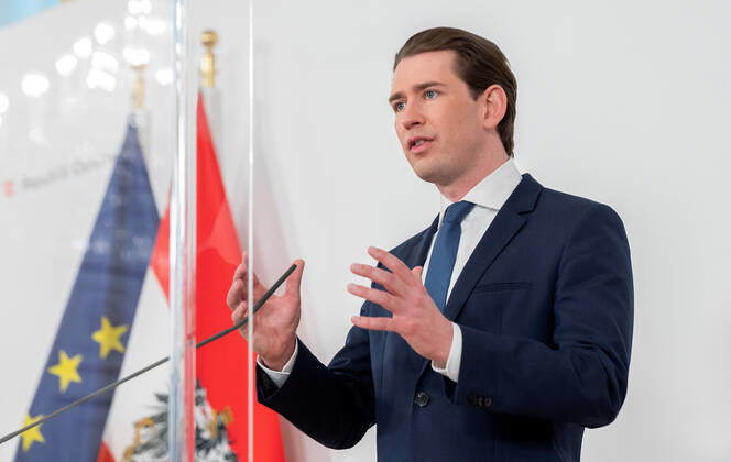 20210406 Corona measures. Talks by government with experts - opposition - state governors - Press conference afterwards VIENNA, AUSTRIA - APRIL 6: Federal Chancellor Sebastian Kurz (OEVP) after talks of government with stategovernors concernng the Corona measurements at Federal Chancellery on April 6, 2021 in Vienna, Austria. WIEN, OESTERREICH - 6. APRIL: Bundeskanzler Sebastian Kurz (OEVP) nach einem Gespraech der Regierung und den Landeshauptleuten bezueglich Corona-Massnahmen im Bundeskanzleramt am 6. April 2021 in Wien, Oesterreich. 210406_SEPA_32_033 Copyright: xMartinxJuenx SEPAxMedia