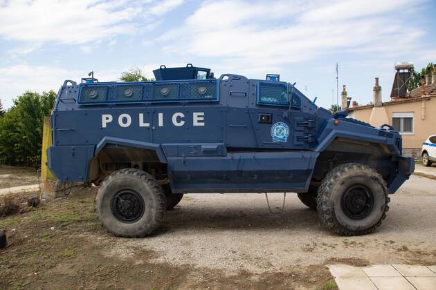 Greece Strengthens Its Border Protection MRAP Typhoon GSS-300 vehicle operating for the border protection of the Hellenic Police in Nea Vyssa. Greece strengthens its surveillance capabilities to fight the increased refugee and migrants flows from Turkey. The border protection at Greek Turkish borders in Evros region is reinforced, supported by the EU, with more Frontex personnel and vehicles, more Greek border police officers, drones, building a new fence and wall, watchtowers with thermal remote cameras and radar on the tower, new combat vehicles and control rooms. On 20 August 2021 Greek ministers visited Evros to inspect the process of the steel fence works and the border surveillance systems against the new expected migrant crossing as Copyright: xNicolasxEconomoux