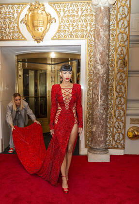 Met Gala 2021 departures from The Pierre hotel Megan Fox wearing dress by Peter Dundas departs The Pierre Hotel for the 2021 Met Gala Celebrating In America: A Lexicon Of Fashion. New York New York United States Copyright: LevxRadin