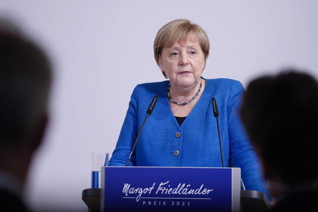 Verleihung des Margot-Friedlaender-Preis 2021 Aktuell,20.09.2021,Berlin, Bundeskanzlerin Dr. Angela Merkel im Portrait bei Ihrer Laudation bei der Verleihung des Margot Friedlaender Preis Berlin Berlin Deutschland