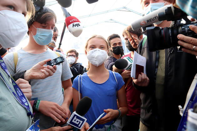 Bilder des Jahres 2021, News 09 September News Themen der Woche KW39 News Bilder des Tages foto ipp clemente marmorino milano 28 09 2021 youth4climate driving ambition - conferenza dei giovani sul clima nella foto greta thunberg intervistata fiera mico - youth4climate - un