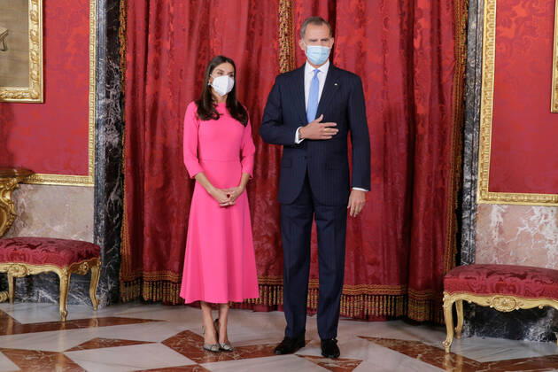 September 28, 2021, Madrid, Spain: King Felipe VI of Spain, Queen Letizia of Spain, attends a lunch with President of Angola at Royal Palace, in Madrid. Madrid Spain - ZUMAs197 20210928_zaa_s197_134 Copyright: xAtilanoxGarciax