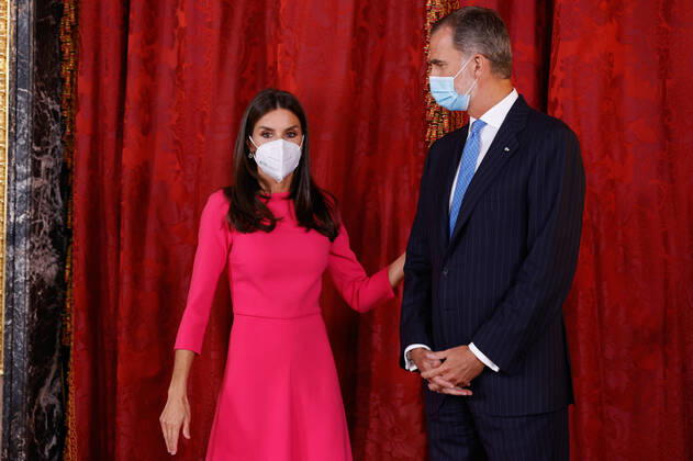 September 28, 2021, Madrid, Spain: King Felipe VI of Spain, Queen Letizia of Spain, attends a lunch with President of Angola at Royal Palace, in Madrid. Madrid Spain - ZUMAs197 20210928_zaa_s197_137 Copyright: xAtilanoxGarciax