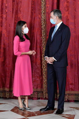 September 28, 2021, Madrid, Spain: King Felipe VI of Spain, Queen Letizia of Spain, attends a lunch with President of Angola at Royal Palace, in Madrid. Madrid Spain - ZUMAs197 20210928_zaa_s197_133 Copyright: xAtilanoxGarciax