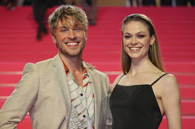 Cannes, France - October 13, 2021: Cast of german Period Drama Sisi with german Actors Jannik Schuemann and Pauline Renevier at Canneseries, International Series Festival and MIPCOM. Mandoga Media Canneseries MIPCOM, german Period Drama Sisi