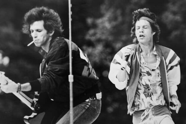 The Rolling Stones frontman Mick Jagger shows off his infamous pout during a gig at Roundhay Park, Leeds, England. , Mick Jagger Roundhay Park, Leeds, UK, Ref:VM SHO Mick Jagger Keith Richards.jpg, Mick Jagger, The Rolling Stones, gig, Roundhay Park, Leeds, Live at Leeds, UK Copyright: xVarleyxMediax