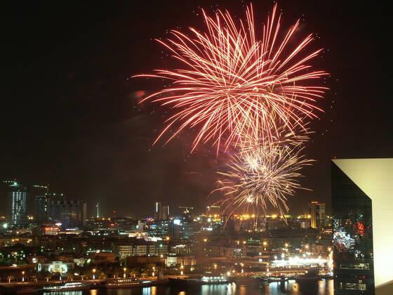 Feuerwerk ueber Dubai, Vereinigte Arabische Emirate, Dubai fireworks over Dubai, United Arab Emirates, Dubai BLWS655682