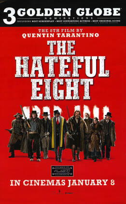 THE HATEFUL EIGHT US 2015 THE HATEFUL EIGHT US 2015 L-R DEMIAN BICHIR, MICHAEL MADSEN, WALTON GOGGINS, SAMUEL L JACKSON, KURT RUSSELL, BRUCE DERN, JENNIFER JASON LEIGH, TIM ROTH Date: 2015. Strictly editorial use only in conjunction with the promotion of the film. Credit line mandatory. This image is copyright of the film company and is supplied under the terms of issue as film still. No commercial or book cover use permitted without prior consent from the film company. Mandatory credit line: Courtesy DOUBLE FEATURE FILMS FILMCOLONY Ronald Grant Mary Evans