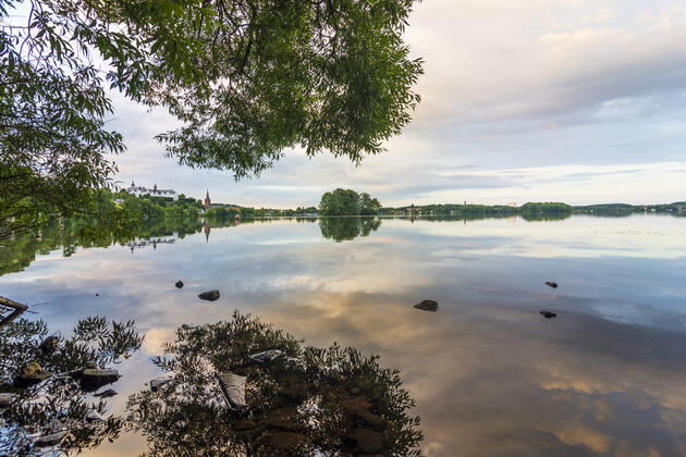 lake Großer Plöner See, Schloss Plön Castle, church Nikolaikirche Plön Schleswig-Holstein Germany Holsteinische Schweiz, Holstein