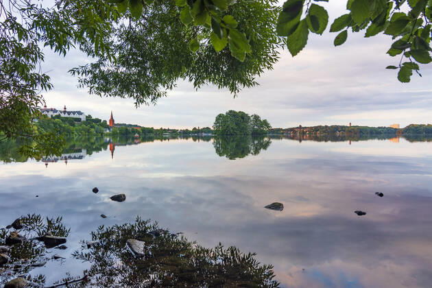 lake Großer Plöner See, Schloss Plön Castle, church Nikolaikirche Plön Schleswig-Holstein Germany Holsteinische Schweiz, Holstein
