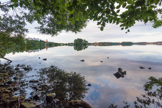 lake Großer Plöner See, Schloss Plön Castle, church Nikolaikirche Plön Schleswig-Holstein Germany Holsteinische Schweiz, Holstein
