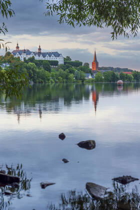lake Großer Plöner See, Schloss Plön Castle, church Nikolaikirche Plön Schleswig-Holstein Germany Holsteinische Schweiz, Holstein