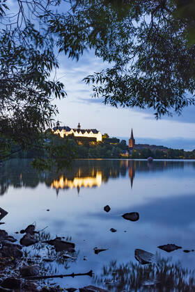 lake Großer Plöner See, Schloss Plön Castle, church Nikolaikirche Plön Schleswig-Holstein Germany Holsteinische Schweiz, Holstein