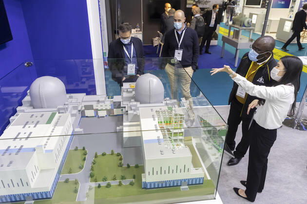 Villepinte, France November 30, 2021 - World Nuclear Exhibition (WNE). This civil nuclear exhibition welcomes more than 18,000 participants and 600 exhibitors from 65 countries including: South Korea, United States, United Kingdom and Russia. The nuclear energy sector is back in the spotlight ten years after the Fukushima Daiichi Nuclear Power Plant disaster in Japan, which led to the event being halted. ENERGIE NUCLEAIRE, CENTRALE NUCLEAIRE, ECONOMIE, SALON, ILLUSTRATION, GENERIQUE, ATMOSPHERE, AMBIANCE, BUSINESS, ATOME, REACTEUR NUCLEAIRE, FISSION, RADIOACTIVITE, CHANGEMENT CLIMATIQUE, EXPO, PRODUCTION D ENERGIE, ENVIRONNEMENT, QUESTIONS ENVIRONNEMENTALE, INDUSTRIE, ELECTRICITE, CONTAMINATION RADIOACTIVE, ACCIDENT NUCLEAIRE, DECHETS NUCL Copyright: xVincentxIsorex