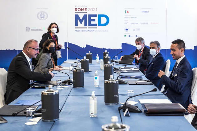 December 3, 2021, Roma, Italia: Italian Foreign Minister Luigi Di Maio and Foreign Minister of Croatia, Gordan Grlic-Radman, meet on the occasion of the Rome MED - Mediterranean Dialogues, in Rome, Italy, 03 December 2021. ANSA ANGELO CARCONI Roma Italia - ZUMAa110 20211203_zaf_a110_016 Copyright: xAngeloxCarconix