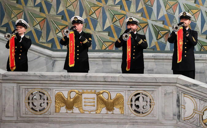 OSLO, NORWAY â€“ DECEMBER 10, 2021: Military musicians are seen before the start of the 2021 Nobel Peace Prize ceremony at Oslo City Hall. Sergei Bobylev TASS  TS11B5A1