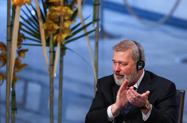 OSLO, NORWAY â€“ DECEMBER 10, 2021: Russian journalist, Novaya Gazeta editor-in-chief Dmitry Muratov attends the 2021 Nobel Peace Prize award ceremony at Oslo City Hall. The Norwegian Nobel Committee has decided to award the Nobel Peace Prize for 2021 to Philipino-American journalist Maria Ressa and Russian journalist Dmitry Muratov in recognition of their efforts to safeguard freedom of expression, which is a precondition for democracy and lasting peace . Sergei Bobylev TASS  TS11B5B9