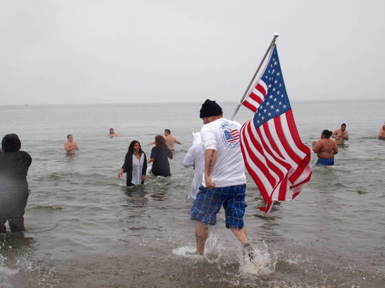 January 1, 2022, New York, New York, USA: January 1, 2022 New York , Coney Island Polar Bear Plunge. This year the Polar Bear Plunge returned after last year s Covid outbreak. Revelers enjoy the water. New York USA - ZUMAct2_ 20220101_zaf_ct2_039 Copyright: xBrucexCotlerx