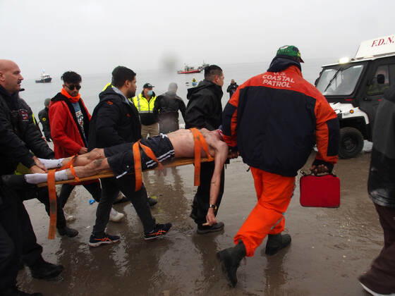 January 1, 2022, New York, New York, USA: January 1, 2022 New York , Coney Island Polar Bear Plunge. This year the Polar Bear Plunge returned after last year s Covid outbreak. Revelers enjoy the water..Participant prior to massive cardiac event and Emergency medical personnel try and revive him before transporting him to area hospital. New York USA - ZUMAct2_ 20220101_zaf_ct2_095 Copyright: xBrucexCotlerx