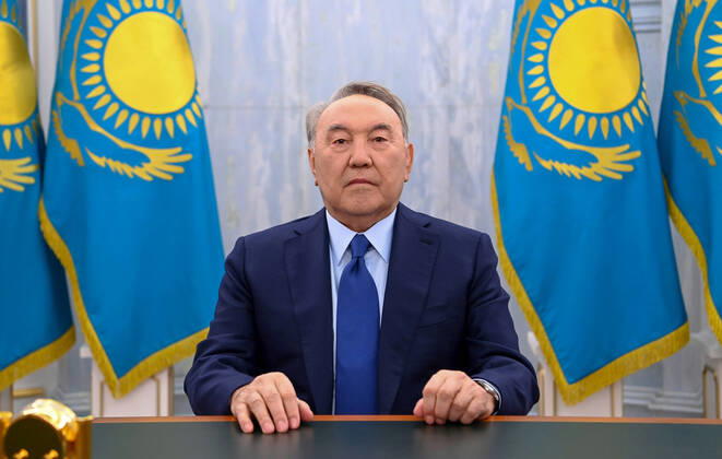 Bilder des Jahres 2022, News 01 Januar News Themen der Woche KW03 News Bilder des Tages KAZAKHSTAN - JANUARY 18, 2022: Nursultan Nazarbayev, the first president of Kazakhstan, addresses the nation after the January 2022 protests. Protests sparked by rising fuel prices, began in the towns of Zhanaozen and Aktau in western Kazakhstan on January 2. Kazakhstan s President Tokayev asked the members of the Collective Security Treaty Organization (CSTO) for help. Press Office of Nursultan Nazarbayev TASS THIS IMAGE WAS PROVIDED BY A THIRD PARTY. EIDTORIAL USE ONLY  TS11F925