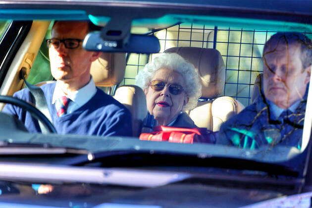 Queen Elizabeth II is seen leaving her Sandringham Estate, the day after Accession Day, (February 6), which marked 70 years since the death of her father King George VI, and when she was proclaimed Queen. Her Majesty took a helicopter flight from Sandringham to Windsor Castle. Queen Elizabeth II, Sandringham, Norfolk, UK, on February 7, 2022 