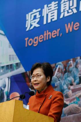 (220215) -- HONG KONG, Feb. 15, 2022 -- Carrie Lam, chief executive of the Hong Kong Special Administrative Region, speaks at a press conference in Hong Kong, south China, Feb. 15, 2022. TO GO WITH: HKSAR gov t to respond to COVID-19 outbreak with firm resolve: Carrie Lam ) CHINA-HONG KONG-COVID-19-PRESS CONFERENCE (CN) LuixSiuxWai