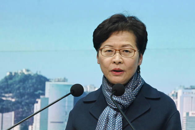 (220218) -- HONG KONG, Feb. 18, 2022 -- Carrie Lam, chief executive of the Hong Kong Special Administrative Region (HKSAR), speaks at a press conference in Hong Kong, south China, Feb. 18, 2022. The election for the chief executive of China s Hong Kong Special Administrative Region (HKSAR), originally scheduled for March 27, will be postponed to May 8 due to the COVID-19 epidemic, HKSAR Chief Executive Carrie Lam said here on Friday. ) CHINA-HONG KONG-CHIEF EXECUTIVE ELECTION-POSTPONED (CN) LuixSiuxWai