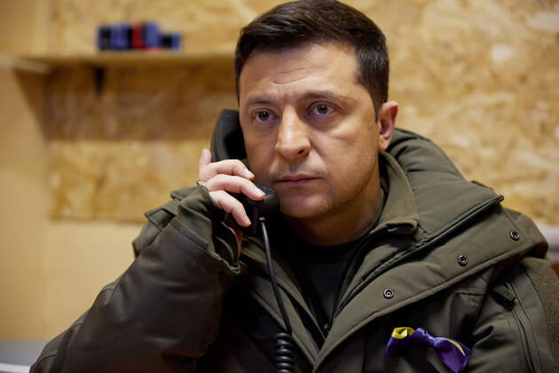 February 17, 2022, Kyiv, Ukraine: Zelensky has urgent phone call with the President of European Council over the shelling of a kindergarten in Stanytsia Luhanska and called it a big provocation. Kyiv Ukraine  - ZUMA 20220224_int_z03_039 Copyright: xUkrainianxPresident sxOfficex