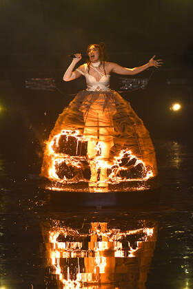 EUROVISION AUSTRALIA FINAL, Jaguar Jonze is seen performing the song Little Fires during the Eurovision Australia Decides 2022 final at the Gold Coast Convention and Exhibition Centre on the Gold Coast, Saturday, February 26, 2022. ( NO ARCHIVING, EDITORIAL USE ONLY, NO USE IN BOOKS WITHOUT CONSENT GOLD COAST QLD AUSTRALIA Copyright: xDARRENxENGLANDx 20220226001628335839