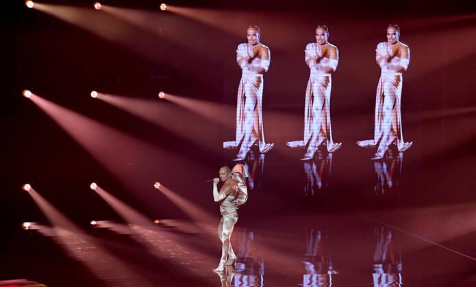 EUROVISION AUSTRALIA FINAL, Seann Miley Moore is seen performing the song My Body during the Eurovision Australia Decides 2022 final at the Gold Coast Convention and Exhibition Centre on the Gold Coast, Saturday, February 26, 2022. ( NO ARCHIVING, EDITORIAL USE ONLY, NO USE IN BOOKS WITHOUT CONSENT GOLD COAST QLD AUSTRALIA Copyright: xDARRENxENGLANDx 20220227001628424164