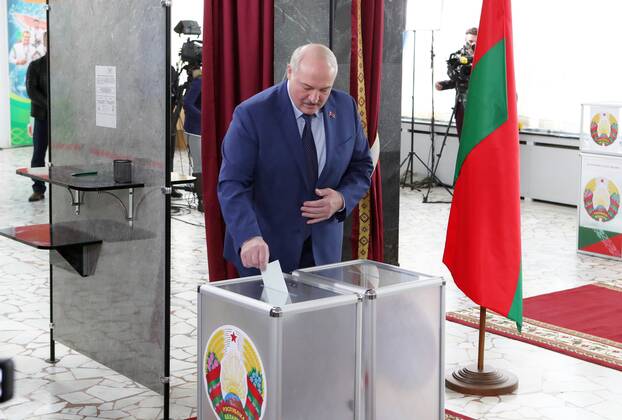 (220227) -- MINSK, Feb. 27, 2022 -- Belarusian President Alexander Lukashenko votes at a polling station in Minsk, Belarus, Feb. 27, 2022. The main voting for a nationwide referendum on amending the country s constitution began in Belarus on Sunday morning. The voting started at 8:00 a.m. local time (0500 GMT) and will last until 8:00 p.m. (1700 GMT). (Photo by Xinhua) BELARUS-REFERENDUM-AMENDING-CONSTITUTION HenadzxZhinkov 