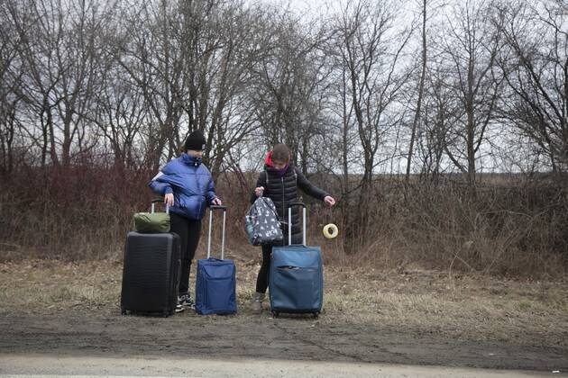 Ukrainische Flüchtlinge an der Grenze, Mostyska, Ukraine, Europa Copyright: imageBROKER/FlorianxBachmeier ibxfba08175994