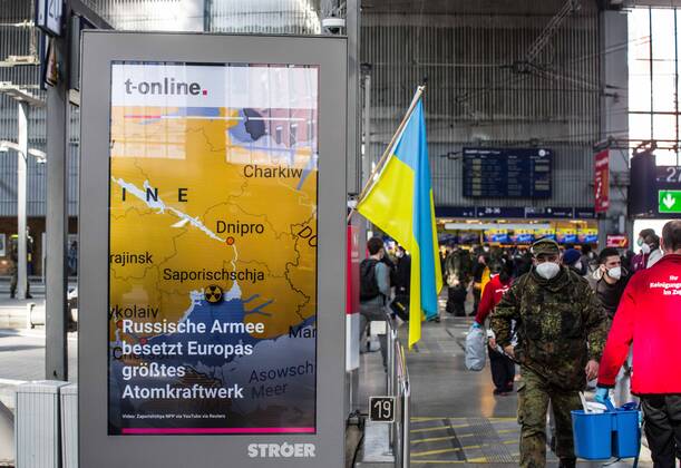 March 4, 2022, Munich, Bavaria, Germany: With officially one million externally displaced and many more in Ukraine internally displaced, the European Union has relaxed entry and travel requirements in order to distribute those fleeing the war. The city of Munich, Germany was one of the major destinations for the 2015 refugee crisis and due to this Caritas and the Bahnhofsmission have mobilized to give the refugees information and a short-term place to stay. Currently, many refugees are from Kharkiv and they detail the horrors they say before fleeing their homes. Munich Germany - ZUMAb160 20220304_zbp_b160_005 Copyright: xSachellexBabbarx