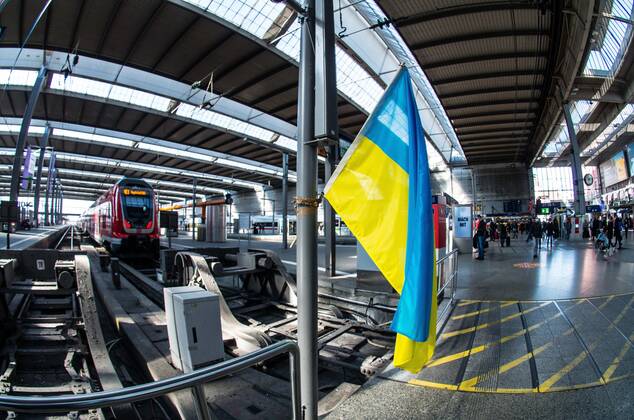 March 4, 2022, Munich, Bavaria, Germany: With officially one million externally displaced and many more in Ukraine internally displaced, the European Union has relaxed entry and travel requirements in order to distribute those fleeing the war. The city of Munich, Germany was one of the major destinations for the 2015 refugee crisis and due to this Caritas and the Bahnhofsmission have mobilized to give the refugees information and a short-term place to stay. Currently, many refugees are from Kharkiv and they detail the horrors they say before fleeing their homes. Munich Germany - ZUMAb160 20220304_zbp_b160_006 Copyright: xSachellexBabbarx