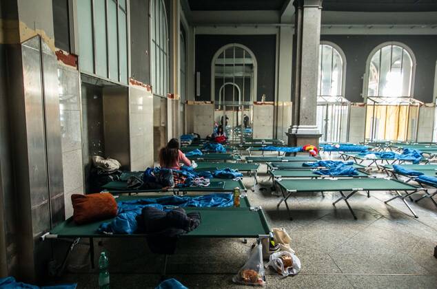 March 4, 2022, Munich, Bavaria, Germany: With officially one million externally displaced and many more in Ukraine internally displaced, the European Union has relaxed entry and travel requirements in order to distribute those fleeing the war. The city of Munich, Germany was one of the major destinations for the 2015 refugee crisis and due to this Caritas and the Bahnhofsmission have mobilized to give the refugees information and a short-term place to stay. Currently, many refugees are from Kharkiv and they detail the horrors they say before fleeing their homes. Munich Germany - ZUMAb160 20220304_zbp_b160_022 Copyright: xSachellexBabbarx