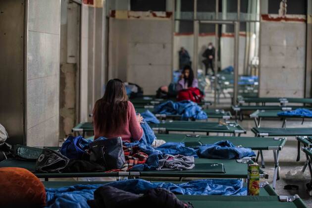 March 4, 2022, Munich, Bavaria, Germany: With officially one million externally displaced and many more in Ukraine internally displaced, the European Union has relaxed entry and travel requirements in order to distribute those fleeing the war. The city of Munich, Germany was one of the major destinations for the 2015 refugee crisis and due to this Caritas and the Bahnhofsmission have mobilized to give the refugees information and a short-term place to stay. Currently, many refugees are from Kharkiv and they detail the horrors they say before fleeing their homes. Munich Germany - ZUMAb160 20220304_zbp_b160_018 Copyright: xSachellexBabbarx
