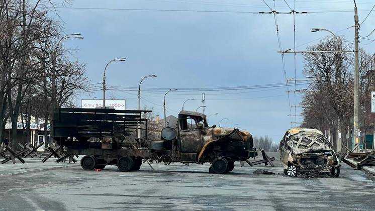 Ukraine-Krieg, Jahrestag der Invasion, Chronologie der Ereignisse, Archivbilder Damaged Kyiv, Ukraine, during the Russian invasion, pictured on March 4, 2022. (CTKxPhoto PavelxNemecek) CTKPhotoF202203050530201