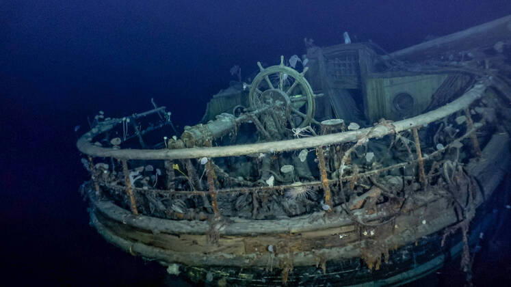 Bilder des Jahres 2022, News 03 März News Themen der Woche KW10 News Bilder des Tages March 9, 2022, Weddell Sea, Antarctica: In this photo provided by t, is a view of the taffrail, ship s wheel and aft well deck on the wreck of Endurance. Scientists say they have found Endurance, Ernest Shackleton s ship that sank in the Antarctic in 1915. Weddell Sea Antarctica - ZUMA 20220309_int_z03_039 Copyright: xFalklandsxMaritimexHeritagexTrusx