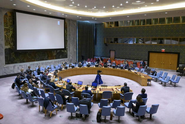 Bilder des Jahres 2022, News 03 März News Themen der Woche KW11 News Bilder des Tages (220316) -- UNITED NATIONS, March 16, 2022 -- A UN Security Council meeting on the situation in Libya is held at the UN headquarters in New York, on March 16, 2022. UN Undersecretary-General for Political Affairs Rosemary DiCarlo warned on Wednesday that the current political polarization in Libya may lead to instability. ( Handout via Xinhua) UN-SECURITY COUNCIL-LIBYA-MEETING LoeyxFelipe UNxPhoto 