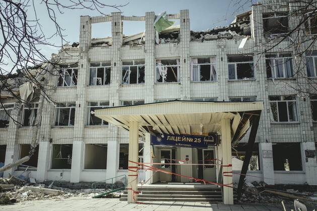 25. Schule, die am 4. März um 9:30 h durch einen russischen Raketenangriff zerstört wurde, Schytomir, Ukraine, Europa Copyright: imageBROKER/FlorianxBachmeier iblfba08195415